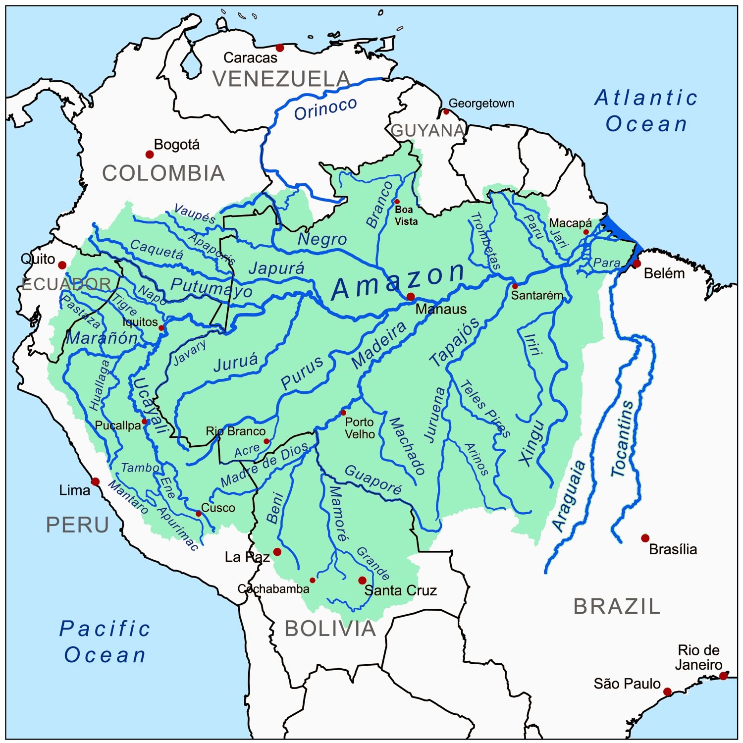 Исток реки Амазонка на карте